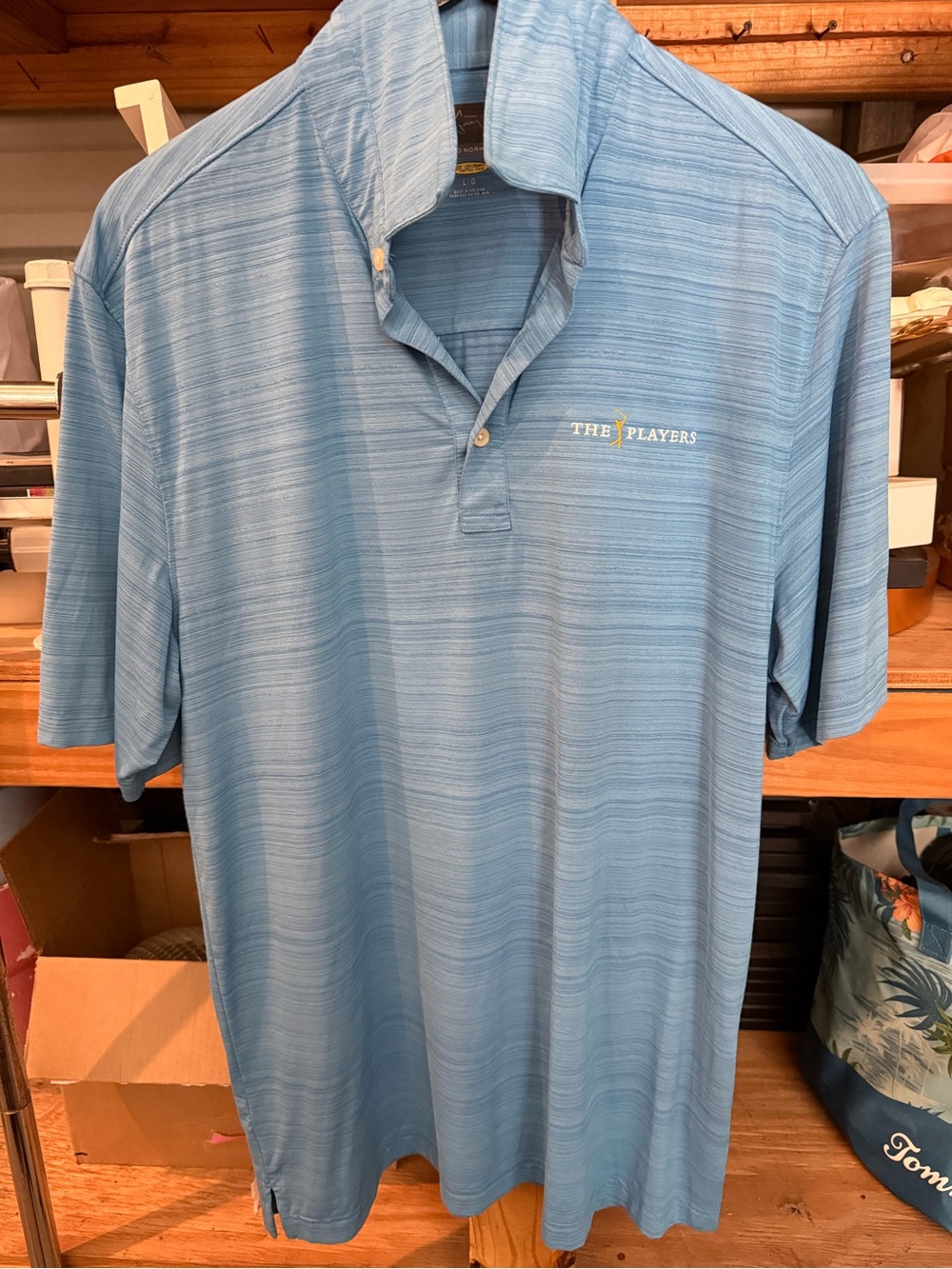 Greg Norman Collection Light Blue Striped Performance Polo
